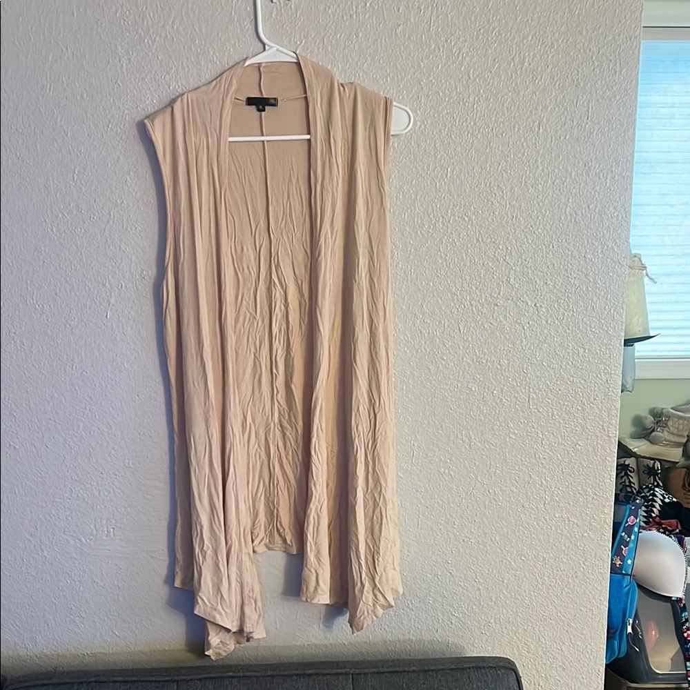 Beige Sleeveless Drape Cardigan